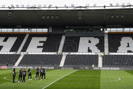 Photo for Blackpool players arrive ahead of the Sky Bet League 1 match Derby County vs Blackpool at Pride Park Stadium, Derby, United Kingdom, 29th March 202 - Royalty Free Image