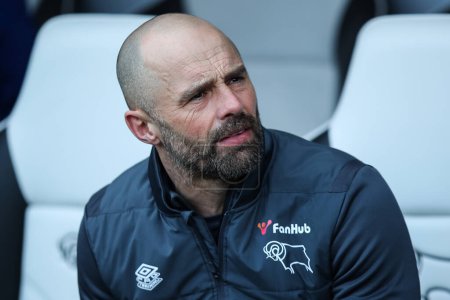 Photo for Paul Warne manager of Derby County during the Sky Bet League 1 match Derby County vs Blackpool at Pride Park Stadium, Derby, United Kingdom, 29th March 202 - Royalty Free Image