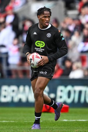Photo for Junior Nsemba of Wigan Warriors during pre match warm up ahead of the Betfred Super League Round 6 match St Helens vs Wigan Warriors at Totally Wicked Stadium, St Helens, United Kingdom, 29th March 202 - Royalty Free Image