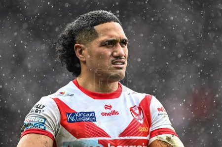Photo for Sione Matautia of St. Helens during the Betfred Super League Round 6 match St Helens vs Wigan Warriors at Totally Wicked Stadium, St Helens, United Kingdom, 29th March 2024 - Royalty Free Image