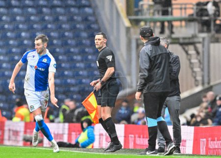 Photo for John Eustace manager of Blackburn Rovers shouts towards Linesman Nick Greenhalgh, during the Sky Bet Championship match Blackburn Rovers vs Ipswich Town at Ewood Park, Blackburn, United Kingdom, 29th March 202 - Royalty Free Image