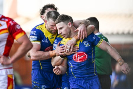 Photo for George Williams of Warrington Wolves celebrates his try during the Betfred Super League match Warrington Wolves vs Catalans Dragons at Halliwell Jones Stadium, Warrington, United Kingdom, 30th March 202 - Royalty Free Image