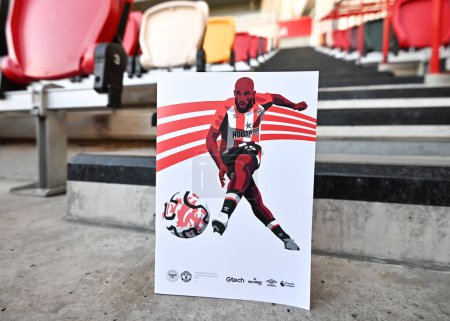 Photo for Bryan Mbeumo of Brentford on the cover of the match day program in the stands of The Gtech Community Stadium ahead of the Premier League match Brentford vs Manchester United at The Gtech Community Stadium, London, United Kingdom, 30th March 202 - Royalty Free Image