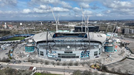 Photo for An aerial view of the Etihad Stadium ahead of the Premier League match Manchester City vs Arsenal at Etihad Stadium, Manchester, United Kingdom, 31st March 202 - Royalty Free Image