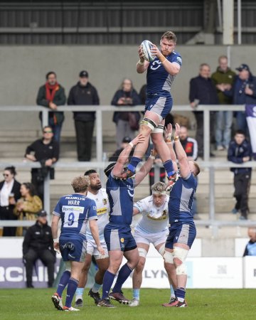 Photo for Cobus Wiese of Sale Sharks collects a line-out during the Gallagher Premiership match Sale Sharks vs Exeter Chiefs at Salford Community Stadium, Eccles, United Kingdom, 31st March 202 - Royalty Free Image