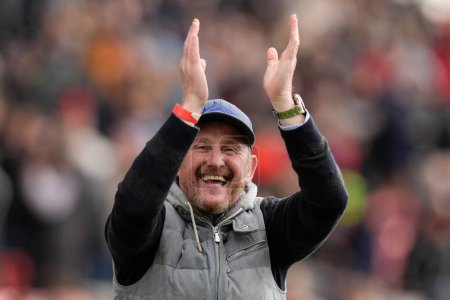 Photo for Sale Sharks co-owner Simon Orange salutes the fans after during the Gallagher Premiership match Sale Sharks vs Exeter Chiefs at Salford Community Stadium, Eccles, United Kingdom, 31st March 2024 - Royalty Free Image