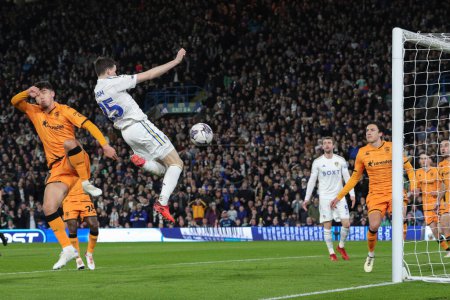 Photo for Sam Byram of Leeds United scores a goal and makes it 1-0 during the Sky Bet Championship match Leeds United vs Hull City at Elland Road, Leeds, United Kingdom, 1st April 202 - Royalty Free Image