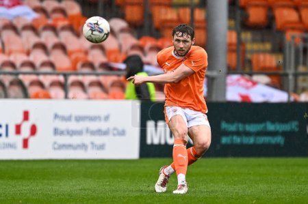 Photo for Matthew Pennington of Blackpool passes the ball during the Sky Bet League 1 match Blackpool vs Wycombe Wanderers at Bloomfield Road, Blackpool, United Kingdom, 1st April 202 - Royalty Free Image