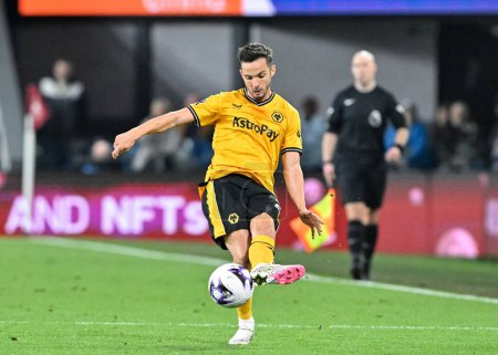 Photo for Pablo Sarabia of Wolverhampton Wanderers passes the ball, during the Premier League match Burnley vs Wolverhampton Wanderers at Turf Moor, Burnley, United Kingdom, 2nd April 202 - Royalty Free Image