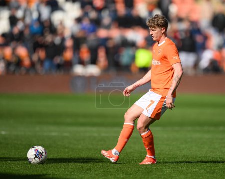 Photo for George Byers of Blackpool passes the ball during the Sky Bet League 1 match Blackpool vs Cambridge United at Bloomfield Road, Blackpool, United Kingdom, 6th April 202 - Royalty Free Image