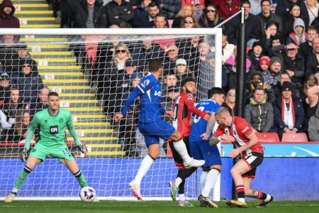 Photo for Thiago Silva of Chelsea scores to make it 0-1 during the Premier League match Sheffield United vs Chelsea at Bramall Lane, Sheffield, United Kingdom, 7th April 202 - Royalty Free Image