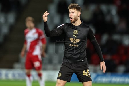 Photo for John Mcatee of Barnsley reacts during the Sky Bet League 1 match Stevenage vs Barnsley at Lamex Stadium, Stevenage, United Kingdom, 9th April 202 - Royalty Free Image