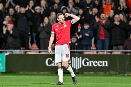 Photo for Paul Mullin of Wrexham celebrates his goal to make it 4-0 Wrexham, during the Sky Bet League 2 match Wrexham vs Crawley Town at SToK Cae Ras, Wrexham, United Kingdom, 9th April 202 - Royalty Free Image