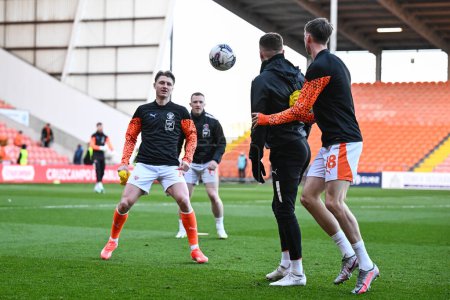 Photo for George Byers of Blackpool during the pre-game warmup ahead of the Sky Bet League 1 match Blackpool vs Fleetwood Town at Bloomfield Road, Blackpool, United Kingdom, 9th April 202 - Royalty Free Image