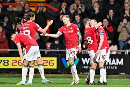Photo for Paul Mullin of Wrexham celebrates his goal to make it 4-0 Wrexham, during the Sky Bet League 2 match Wrexham vs Crawley Town at SToK Cae Ras, Wrexham, United Kingdom, 9th April 202 - Royalty Free Image