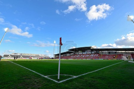 Photo for A general view of the SToK Cae Ras ahead of the Sky Bet League 2 match Wrexham vs Crawley Town at SToK Cae Ras, Wrexham, United Kingdom, 9th April 202 - Royalty Free Image