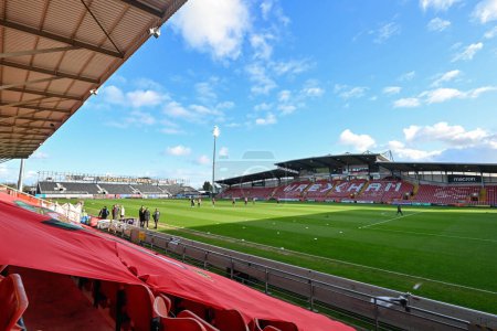 Photo for A general view of the SToK Cae Ras ahead of the Sky Bet League 2 match Wrexham vs Crawley Town at SToK Cae Ras, Wrexham, United Kingdom, 9th April 202 - Royalty Free Image