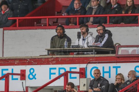 Photo for Donovan Pines of Barnsley doing the match commentary during the Sky Bet League 1 match Barnsley vs Reading at Oakwell, Barnsley, United Kingdom, 13th April 202 - Royalty Free Image