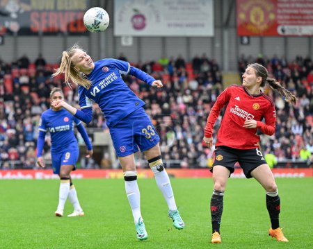 Photo for Aggie Beever-Jones of Chelsea Women heads the ball, during the Adobe Women's FA Cup Semi-Final match Manchester United Women vs Chelsea FC Women at Leigh Sports Village, Leigh, United Kingdom, 14th April 202 - Royalty Free Image