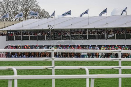 Photo for Runners in the 16:00 Randox Grand National Handicap Chase line up to start the race during the Randox Grand National Day 2024 at Aintree Racecourse, Liverpool, United Kingdom, 13th April 202 - Royalty Free Image