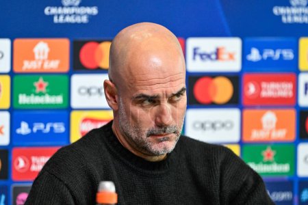 Photo for Pep Guardiola Manager of Manchester City during the Manchester City Champions League press Conference at Joie Stadium, Manchester, United Kingdom, 16th April 202 - Royalty Free Image