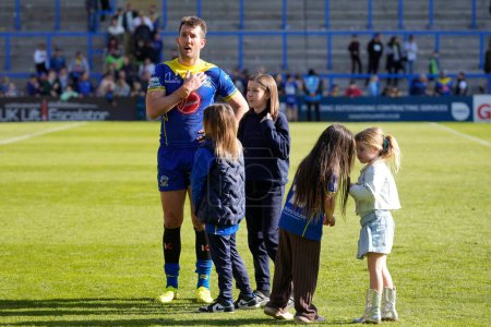Photo for Stefan Ratchford of Warrington Wolves with his family after the Betfred Super League Round 8 match Warrington Wolves vs Leigh Leopards at Halliwell Jones Stadium, Warrington, United Kingdom, 20th April 202 - Royalty Free Image