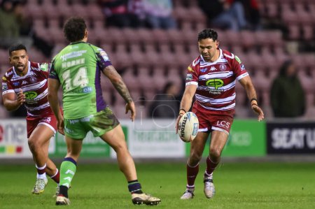 Photo for Bevan French of Wigan Warriors in action during the Betfred Super League Round 8 match Wigan Warriors vs Castleford Tigers at DW Stadium, Wigan, United Kingdom, 19th April 202 - Royalty Free Image