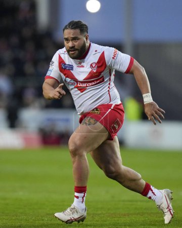 Photo for Konrad Hurrell of St. Helens during the Betfred Super League  Round 8 match St Helens vs Hull FC at Totally Wicked Stadium, St Helens, United Kingdom, 19th April 2024 - Royalty Free Image