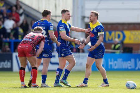 Photo for Matt Dufty of Warrington Wolves claims the ball was stripped not a loose carry during the Betfred Super League Round 8 match Warrington Wolves vs Leigh Leopards at Halliwell Jones Stadium, Warrington, United Kingdom, 20th April 202 - Royalty Free Image