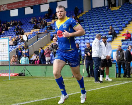 Photo for Lachlan Fitzgibbon of Warrington Wolves runs out for the warm up before the Betfred Super League Round 8 match Warrington Wolves vs Leigh Leopards at Halliwell Jones Stadium, Warrington, United Kingdom, 20th April 202 - Royalty Free Image