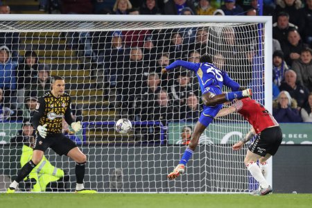 Photo for Wilfred Ndidi of Leicester City scores to make it 2-0 during the Sky Bet Championship match Leicester City vs Southampton at King Power Stadium, Leicester, United Kingdom, 23rd April 202 - Royalty Free Image