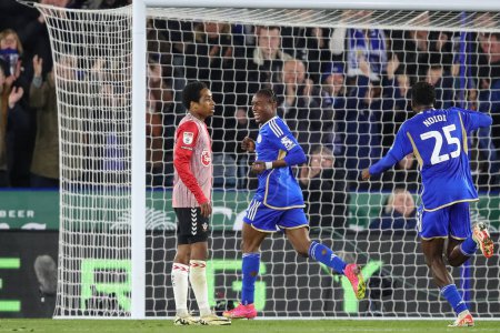Photo for Abdul Fatawu of Leicester City celebrates his goal to make it 3-0 during the Sky Bet Championship match Leicester City vs Southampton at King Power Stadium, Leicester, United Kingdom, 23rd April 202 - Royalty Free Image