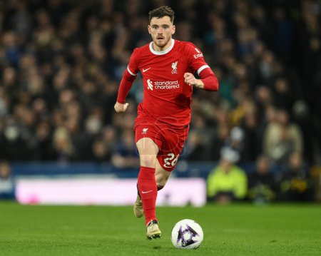 Photo for Andrew Robertson of Liverpool breaks with the ball during the Premier League match Everton vs Liverpool at Goodison Park, Liverpool, United Kingdom, 24th April 202 - Royalty Free Image