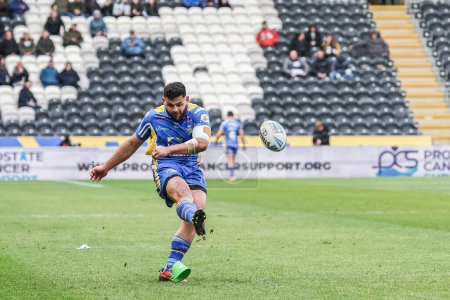 Photo for Rhyse Martin of Leeds Rhinos converts for a goal to make it 6-12 during the Betfred Super League Round 9 match Hull FC vs Leeds Rhinos at MKM Stadium, Hull, United Kingdom, 28th April 202 - Royalty Free Image