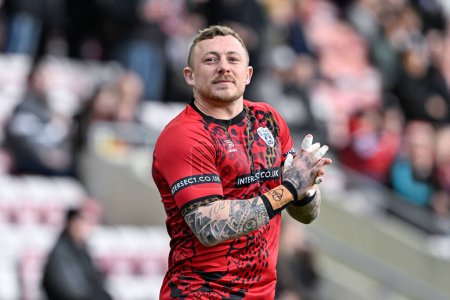 Photo for Josh Charnley of Leigh Leopards warms up ahead of the match, during the Betfred Super League Round 9 match Leigh Leopards vs Catalans Dragons at Leigh Sports Village, Leigh, United Kingdom, 26th April 202 - Royalty Free Image