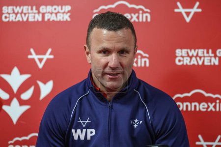 Photo for Willie Peters Head Coach of Hull KR speaks in the post match press conference during the Betfred Super League Round 9 match Hull KR vs Wigan Warriors at Sewell Group Craven Park, Kingston upon Hull, United Kingdom, 26th April 202 - Royalty Free Image