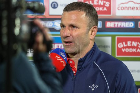 Photo for Willie Peters Head Coach of Hull KR speaks to Sky Sports after the game during the Betfred Super League Round 9 match Hull KR vs Wigan Warriors at Sewell Group Craven Park, Kingston upon Hull, United Kingdom, 26th April 202 - Royalty Free Image
