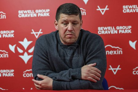 Photo for Matt Peet Head Coach of Wigan Warriors speaks in the post match press conference during the Betfred Super League Round 9 match Hull KR vs Wigan Warriors at Sewell Group Craven Park, Kingston upon Hull, United Kingdom, 26th April 202 - Royalty Free Image