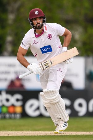 Photo for Andy Umeed of Somerset runs for a single during the Vitality County Championship Division 1 match Worcestershire vs Somerset at Kidderminster Cricket Club, Kidderminster, United Kingdom, 26th April 202 - Royalty Free Image