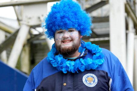 Photo for A Leicester City fan arrives at the stadium before the Sky Bet Championship match Preston North End vs Leicester City at Deepdale, Preston, United Kingdom, 29th April 202 - Royalty Free Image