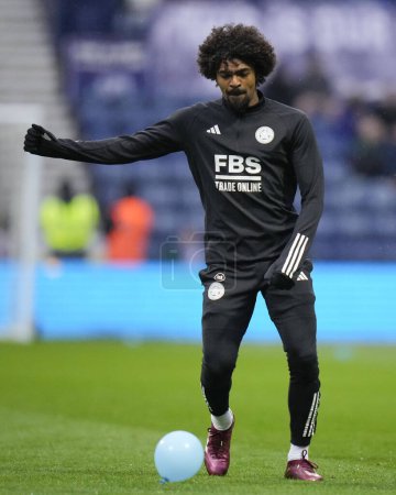 Photo for Hamza Choudhury of Leicester City warms up before the Sky Bet Championship match Preston North End vs Leicester City at Deepdale, Preston, United Kingdom, 29th April 202 - Royalty Free Image