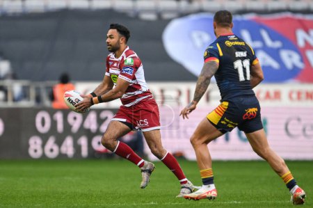 Photo for Bevan French of Wigan Warriors makes a break during the Betfred Super League Round 10 match Wigan Warriors vs Catalans Dragons at DW Stadium, Wigan, United Kingdom, 2nd May 2024 - Royalty Free Image