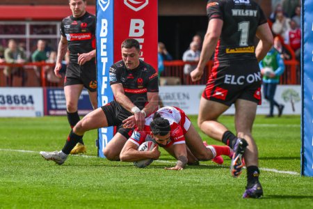 Photo for Tyrone May of Hull KR goes over for a try during the Betfred Super League Round 10 match Hull KR vs St Helens at Sewell Group Craven Park, Kingston upon Hull, United Kingdom, 4th May 2024 - Royalty Free Image