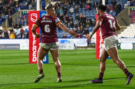 Photo for Tui Lolohea of Huddersfield Giants celebrates his try during the Betfred Super League Round 10 match Huddersfield Giants vs Salford Red Devils at John Smith's Stadium, Huddersfield, United Kingdom, 3rd May 2024 - Royalty Free Image