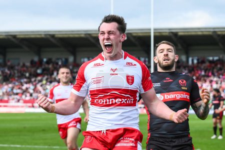 Photo for Jack Broadbent of Hull KR celebrates his try during the Betfred Super League Round 10 match Hull KR vs St Helens at Sewell Group Craven Park, Kingston upon Hull, United Kingdom, 4th May 2024 - Royalty Free Image