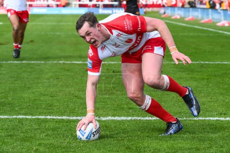 Photo for Jack Broadbent of Hull KR goes over for a try during the Betfred Super League Round 10 match Hull KR vs St Helens at Sewell Group Craven Park, Kingston upon Hull, United Kingdom, 4th May 2024 - Royalty Free Image