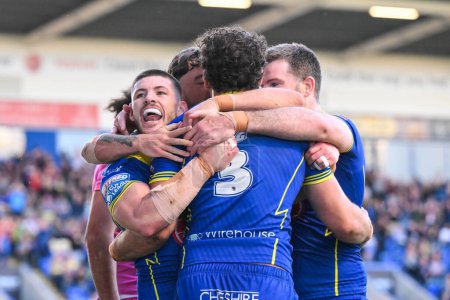 Photo for Toby King of Warrington Wolves celebrates his try during the Betfred Super League Round 11 match Warrington Wolves vs Hull KR at Halliwell Jones Stadium, Warrington, United Kingdom, 9th May 2024 - Royalty Free Image