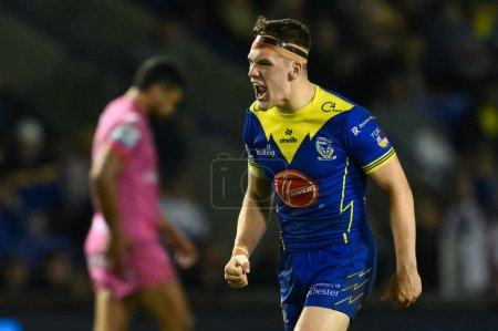 Photo for Josh Thewlis of Warrington Wolves celebrates a turn over during the Betfred Super League Round 11 match Warrington Wolves vs Hull KR at Halliwell Jones Stadium, Warrington, United Kingdom, 9th May 2024 - Royalty Free Image