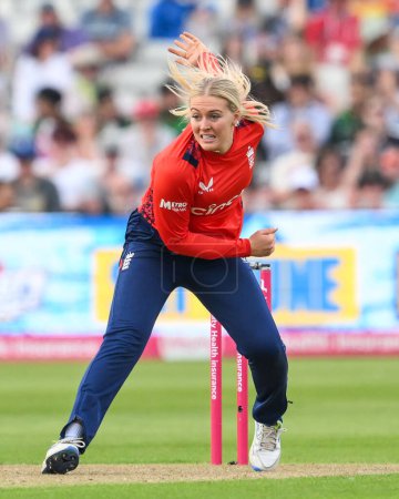 Photo for Sarah Glenn of England delivers the ball during the First T20 International match England women vs Pakistan women at Edgbaston, Birmingham, United Kingdom, 11th May 2024 - Royalty Free Image