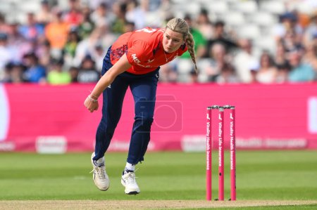 Photo for Lauren Bell of England delivers the ball during the First T20 International match England women vs Pakistan women at Edgbaston, Birmingham, United Kingdom, 11th May 2024 - Royalty Free Image